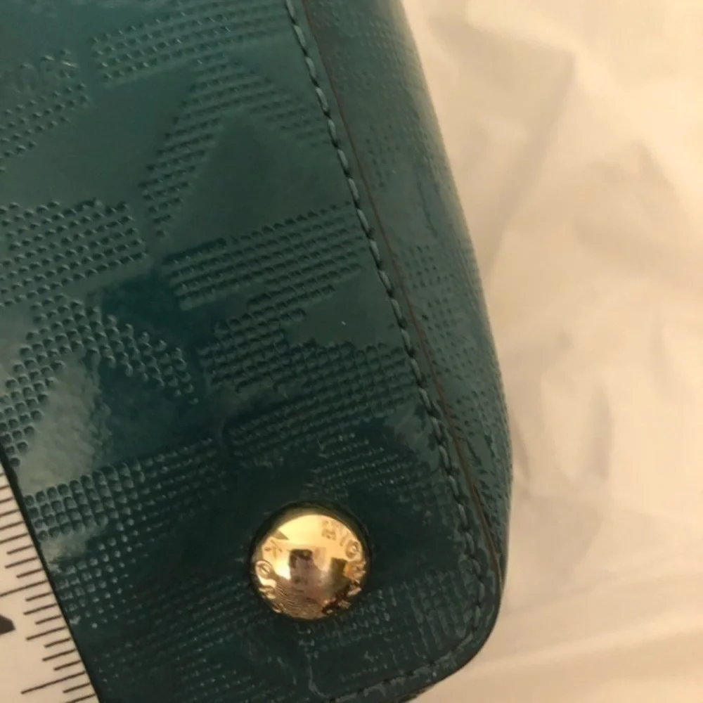 MICHAEL KORS jet set green patent leather embossed logo tote bag